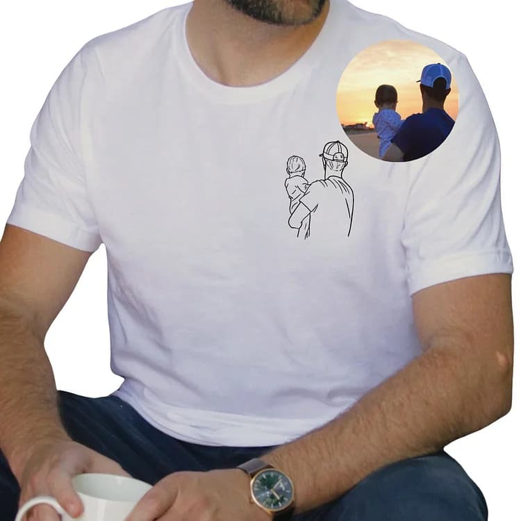 Embroidered Dad & Kids Photo Outline T-Shirt